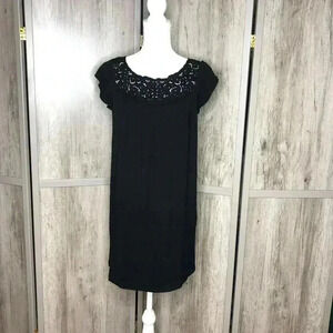 Joie XS Mini Black Dress Short Sleeves Embroidered